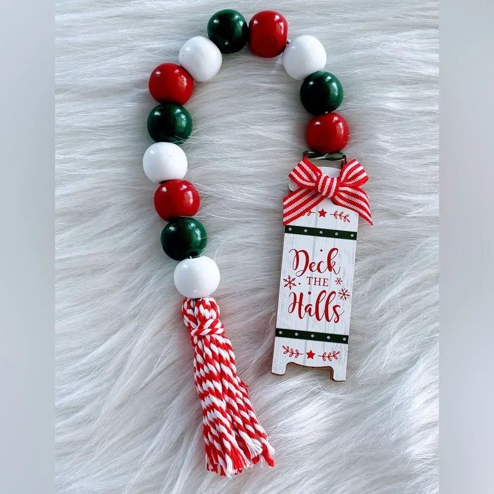Christmas Tiered Tray Decor, Beaded Garland, Christmas Bead Garland, Farmhouse
